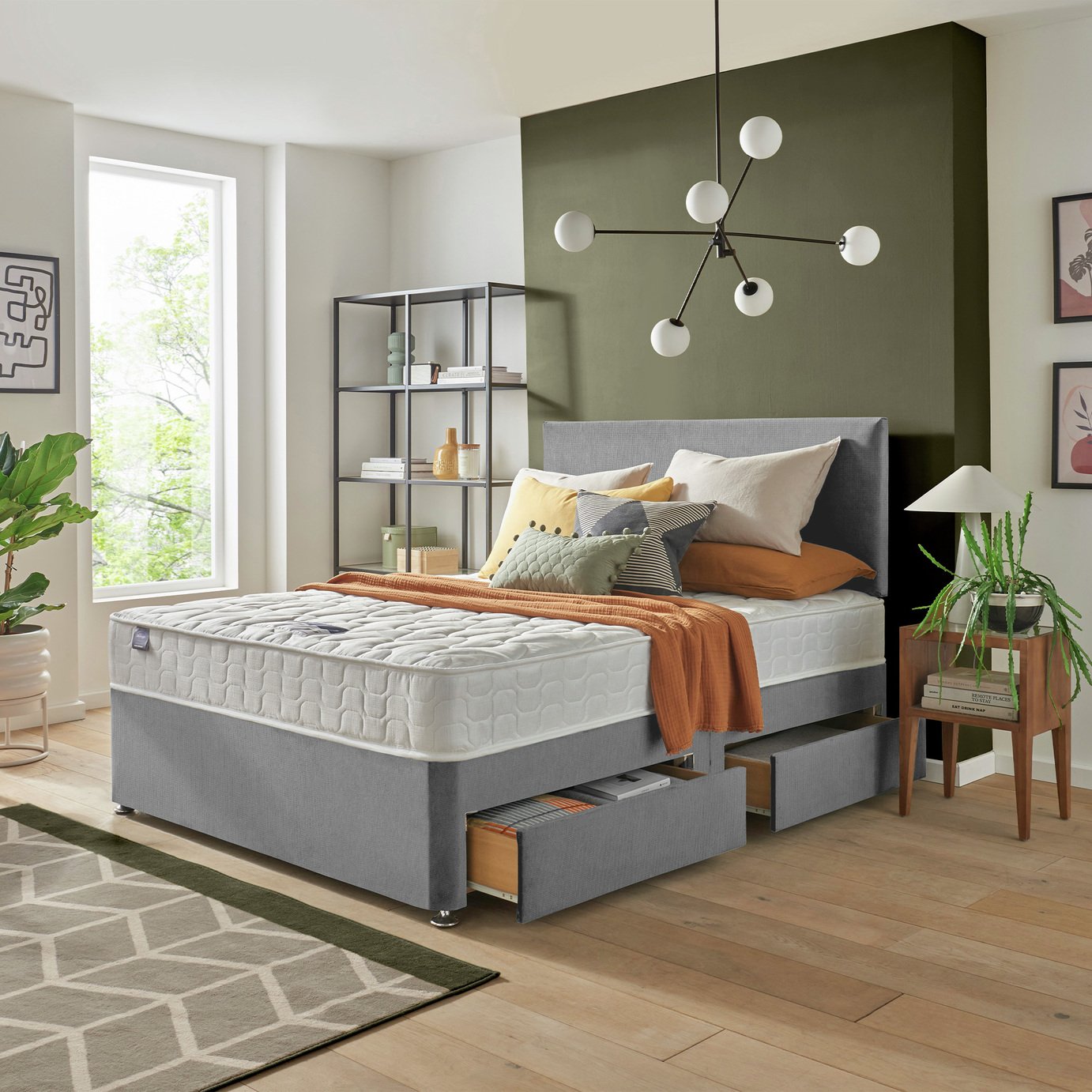 Silentnight Travis Small Double Comfort 4 Drawer Divan Bed & Headboard - Grey