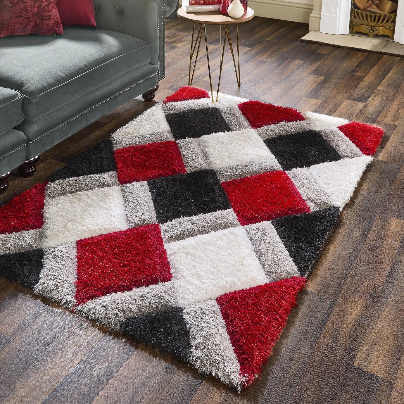 Origins 3D Geometric Red Shaggy Rug - 160x230cm
