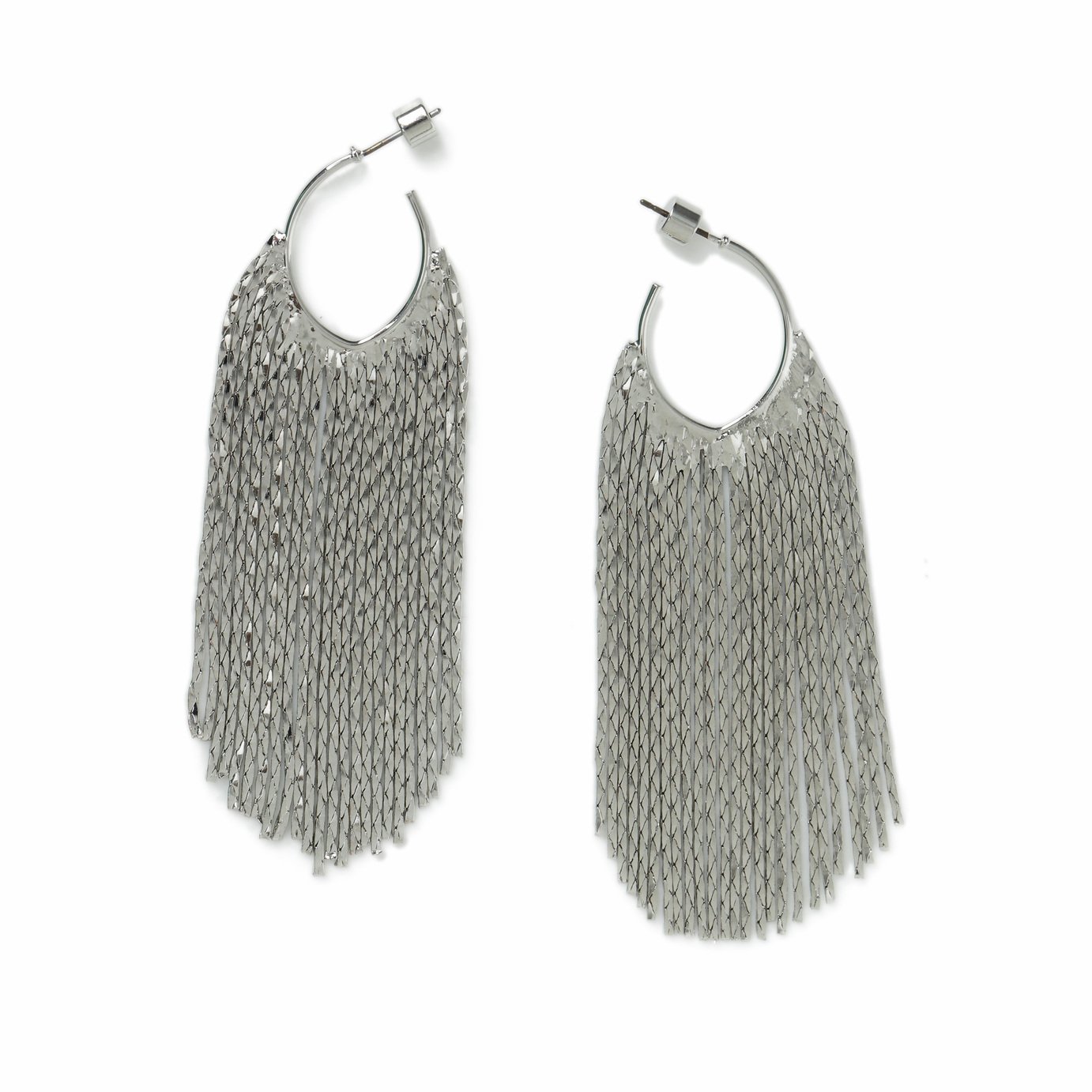 Freedom Silver Tusk Tassel Drop Hoop Earrings
