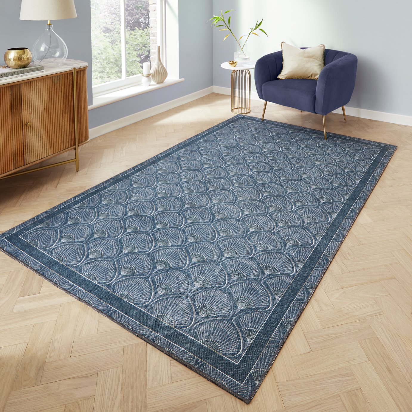 Catherine Lansfield Deco Blue Flatweave Rug