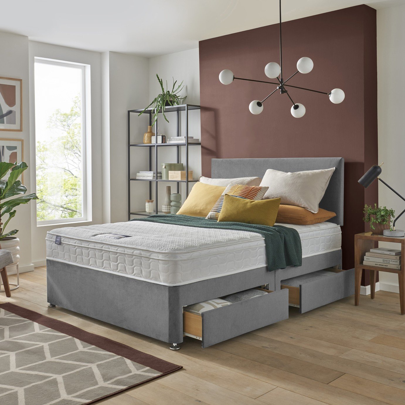 Silentnight Travis Double Memory 4 Drawer Divan Bed & Headboard - Grey