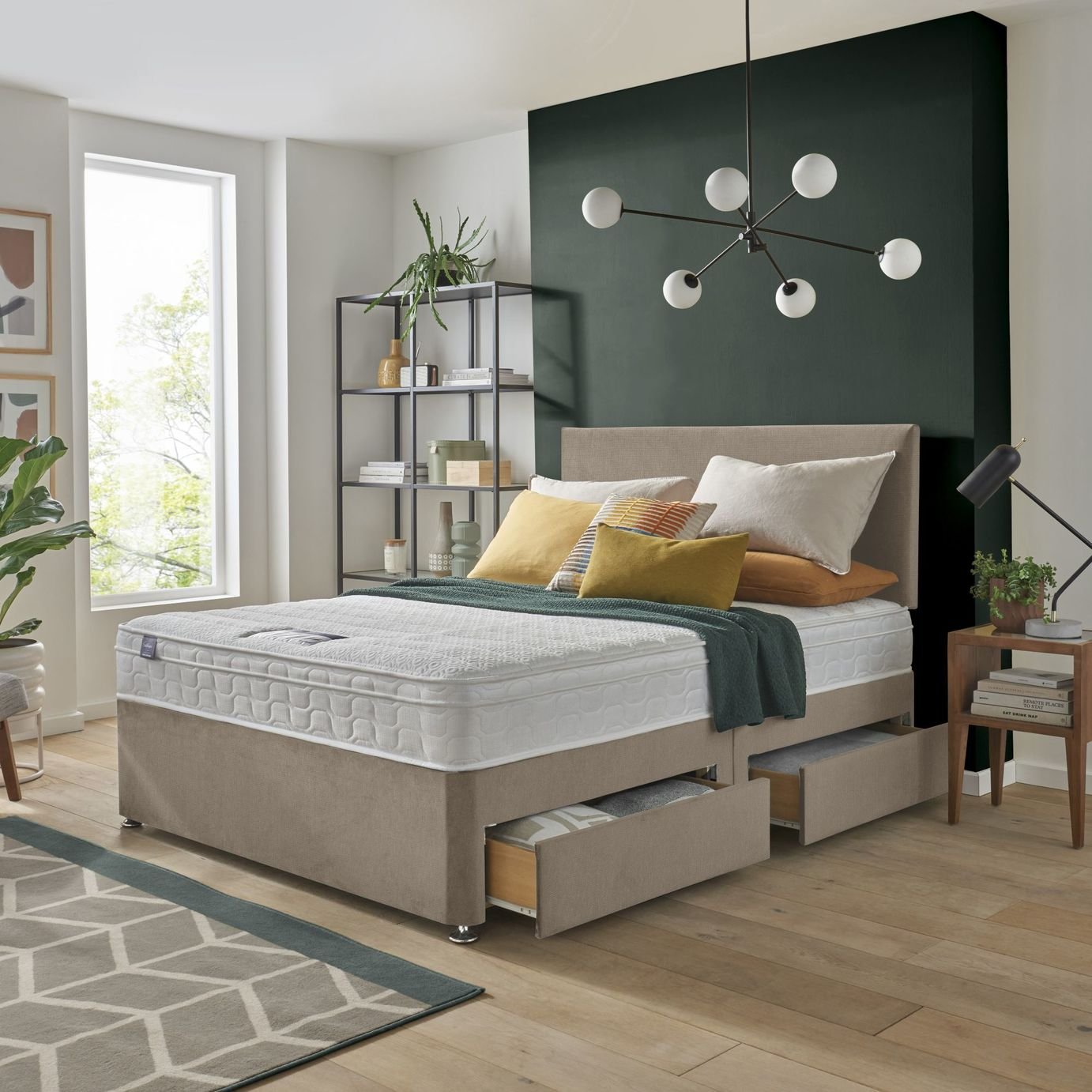 Silentnight Travis Double Memory 4 Drawer Divan Bed & Headboard - Sandstone