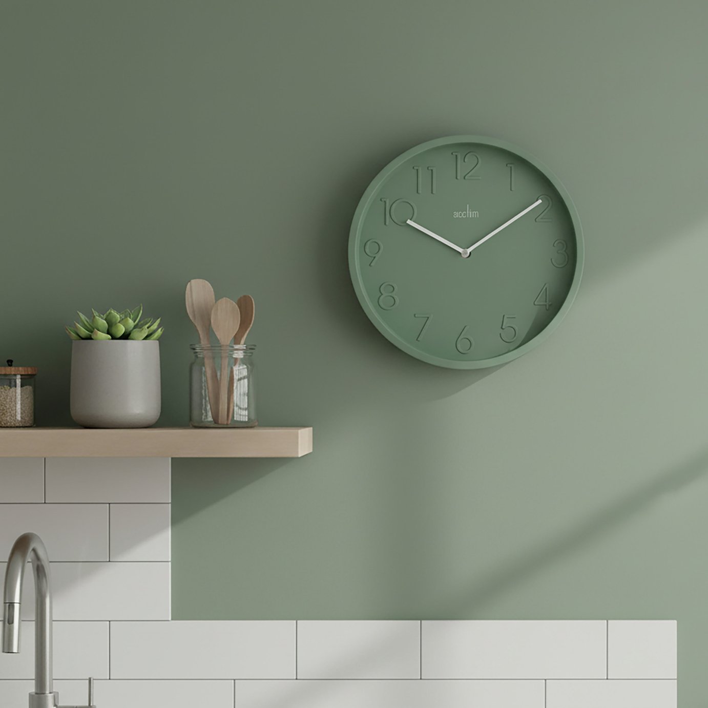 Acctim Bold Flood Cloverfield 30cm Wall Clock - Green