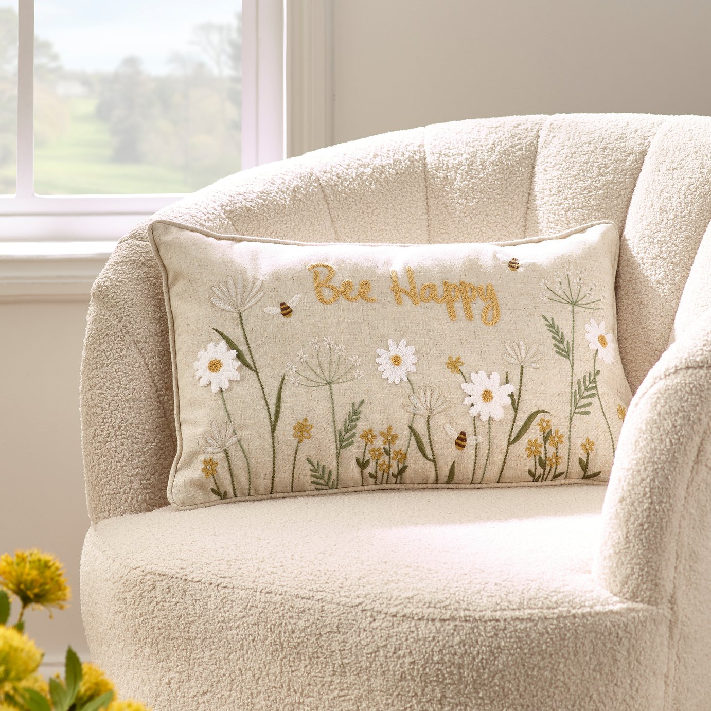 Catherine Lansfield Bee Happy Cushion Natural - 30x50cm