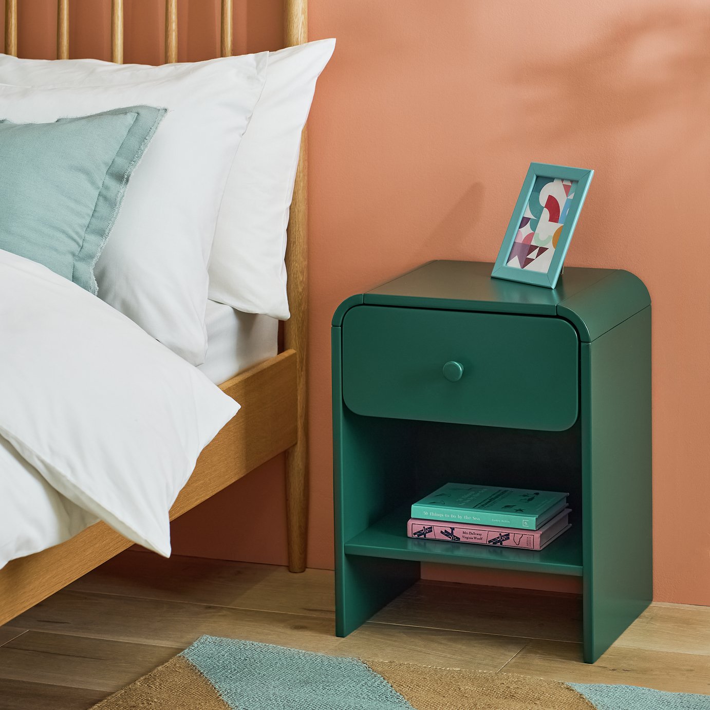Argos Home Alfie Curved 1 Drawer Bedside Table - Green