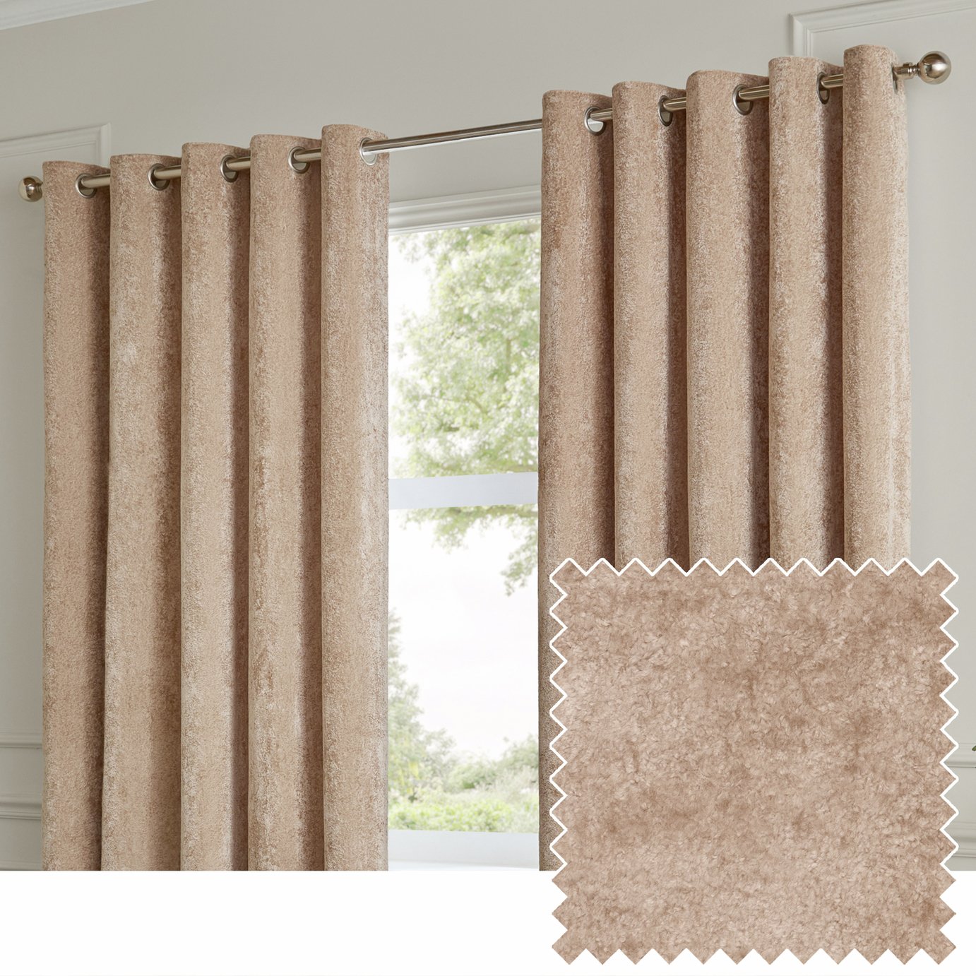 Paoletti Lustre Velvet Eyelet Curtains - Cream
