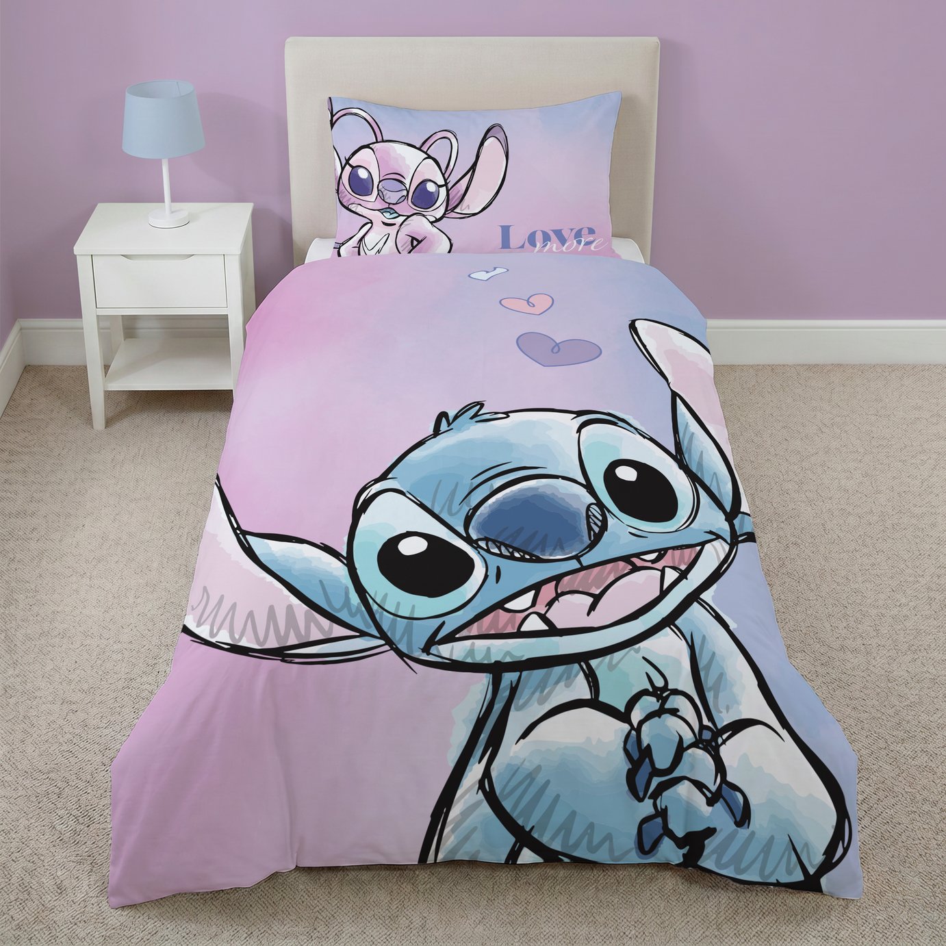 Disney Kids Stitch Love More Blue Bedding Set - Single