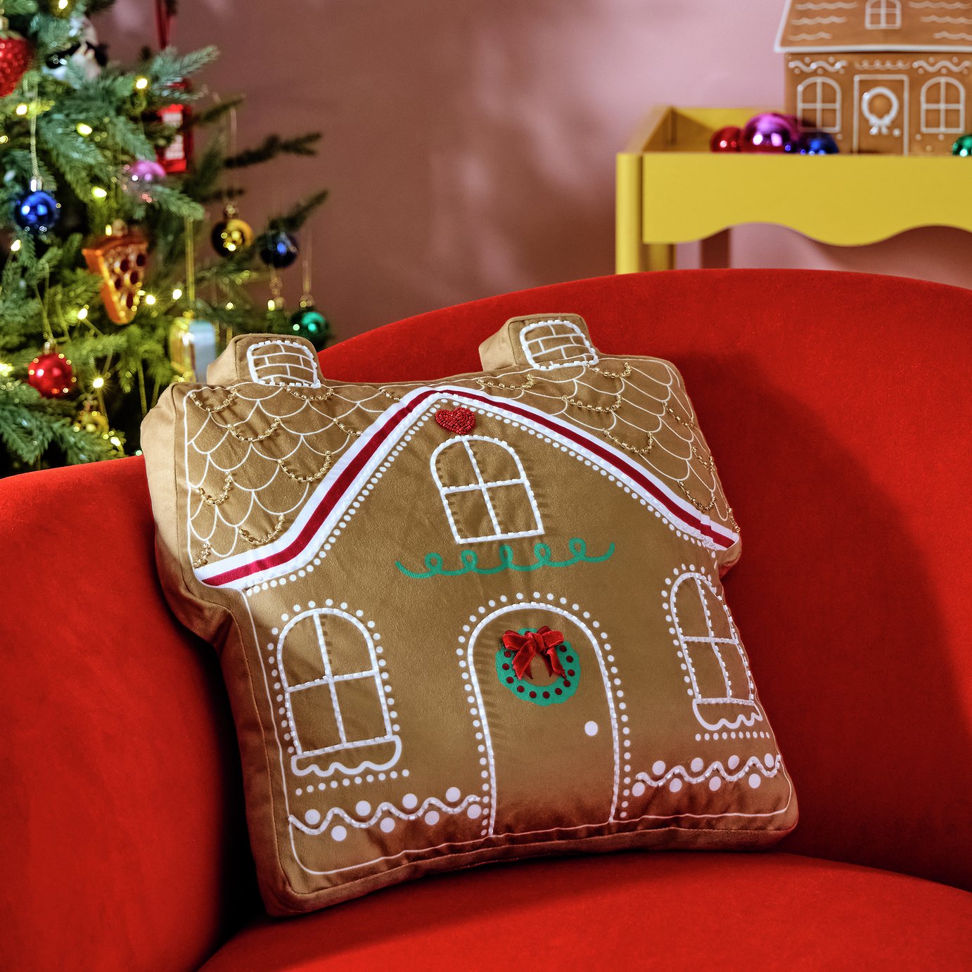 Bayswood Gingerbread House Shaped Cushion Brown - 43x40cm
