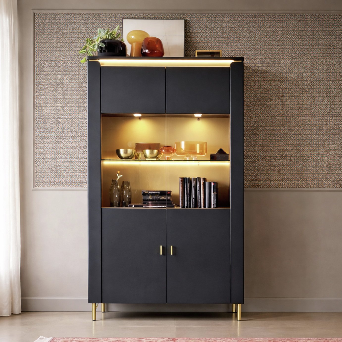 Furniture To Go Genoa 2 Door Display Cabinet - Black & Gold