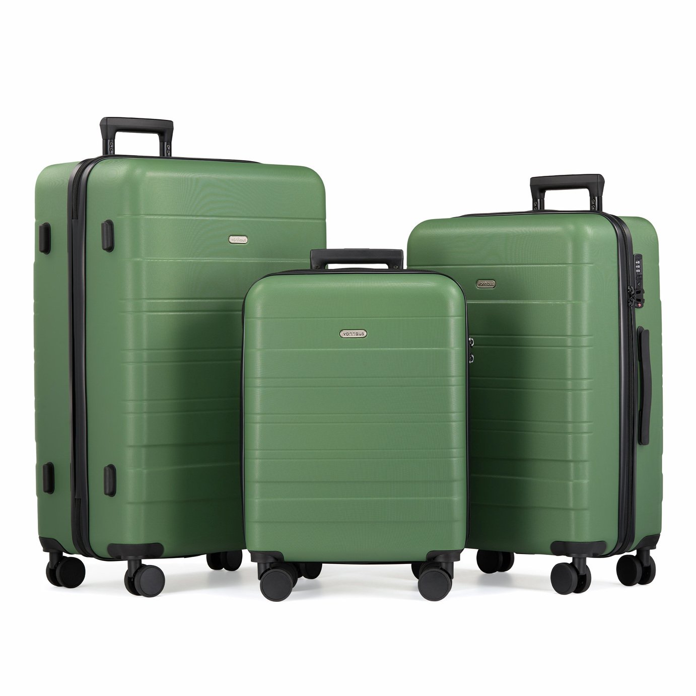 VonHaus 3pc 4 Wheel Hard Suitcase - Green