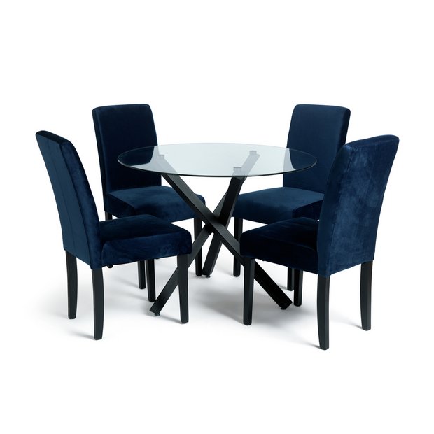 Buy Argos Home Ava Glass Dining Table 4 Velvet Chairs Navy Dining Table And Chair Sets Argos