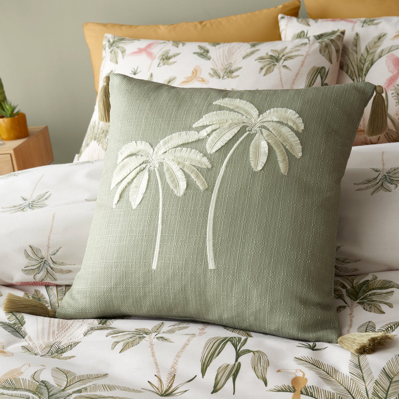 Catherine Lansfield Paradiso Palm Cushion Sage Green - 45x45cm