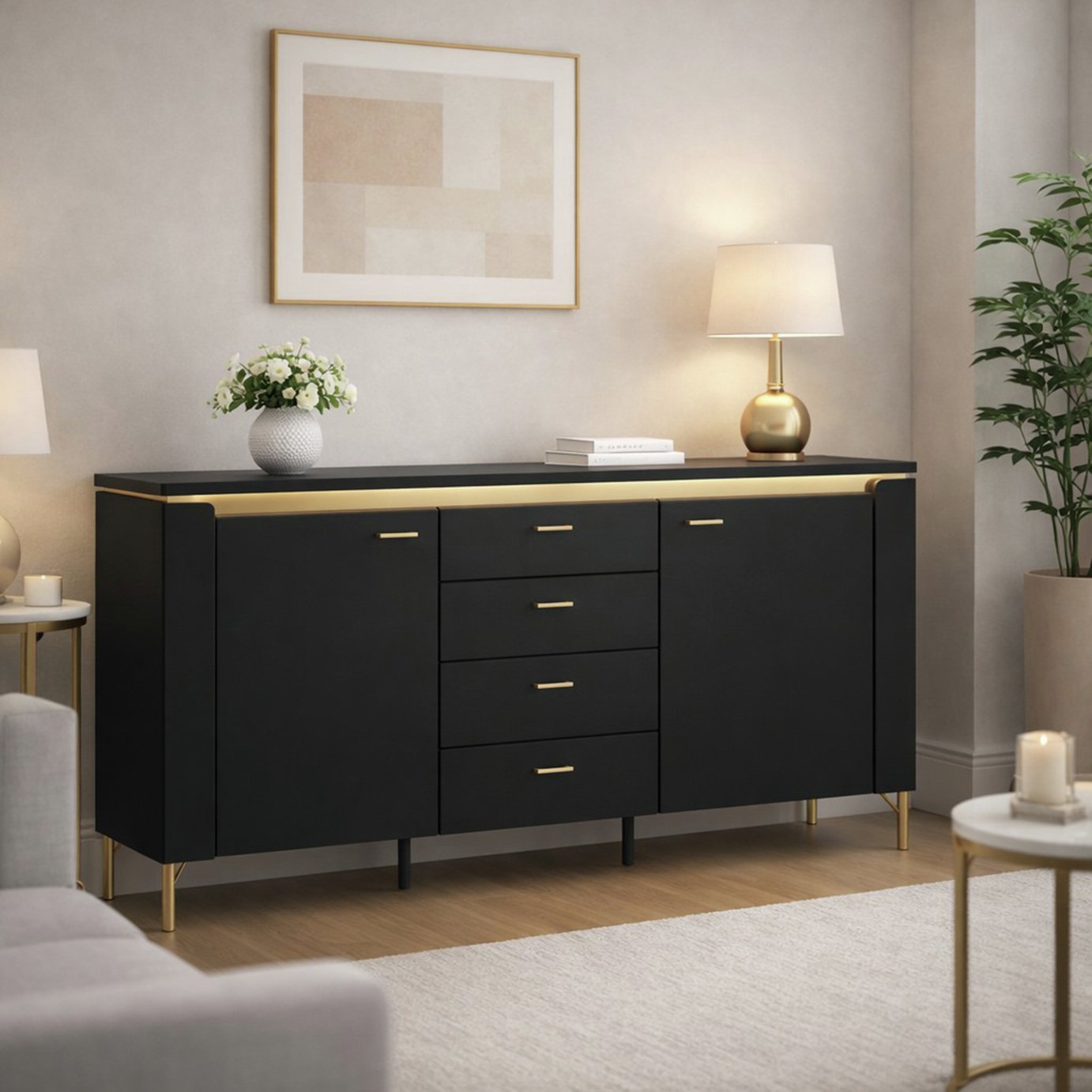 Furniture To Go Bohol 2 Door 4 Shelves Sideboard - Black