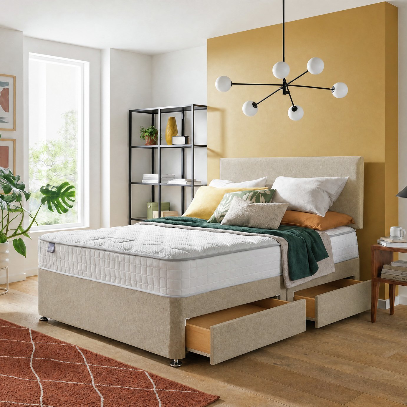 Silentnight Middleton Memory Pocket Double 4 Drawer Divan Bed - Sandstone