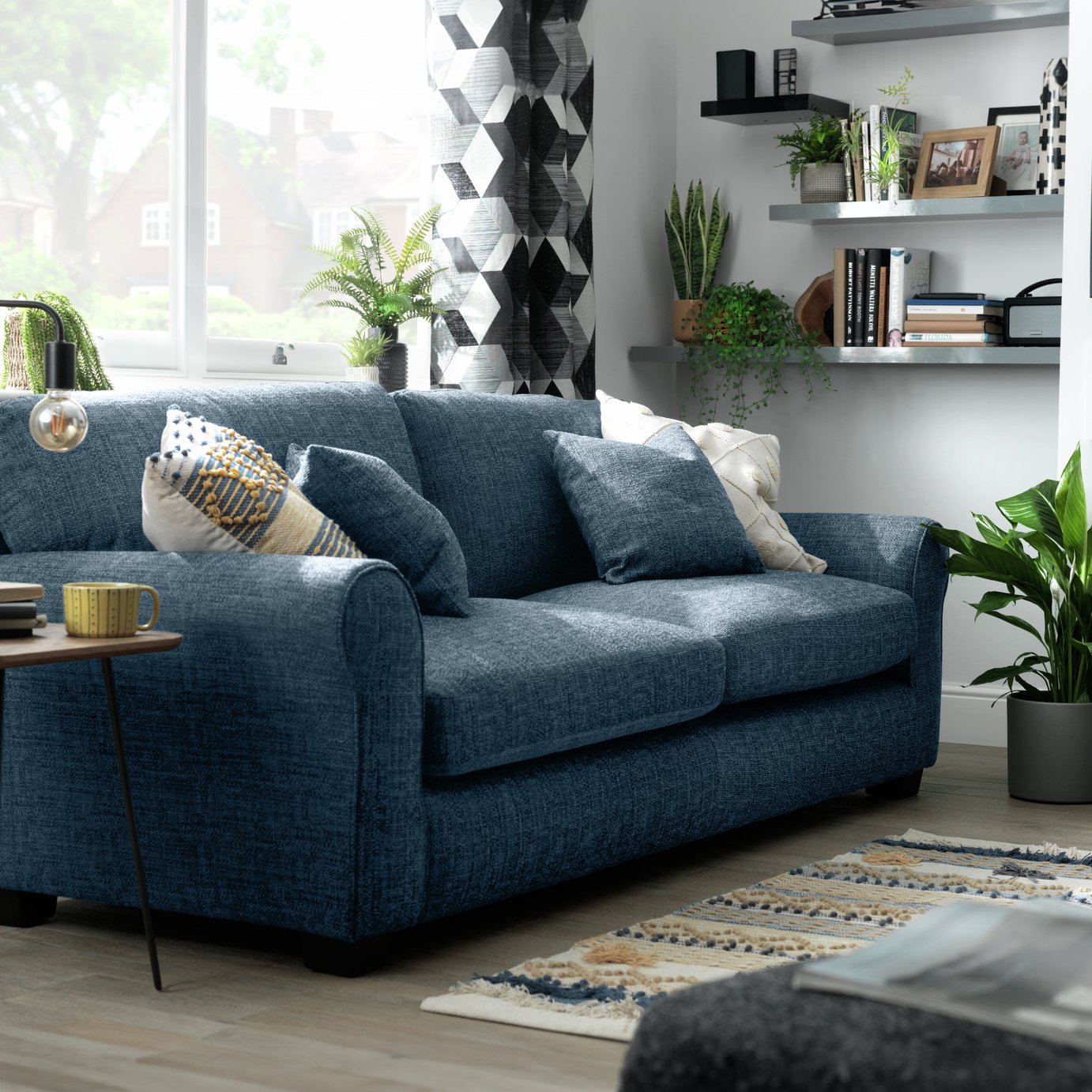 Argos Home Lisbon Fabric 4 Seater Sofa - Blue