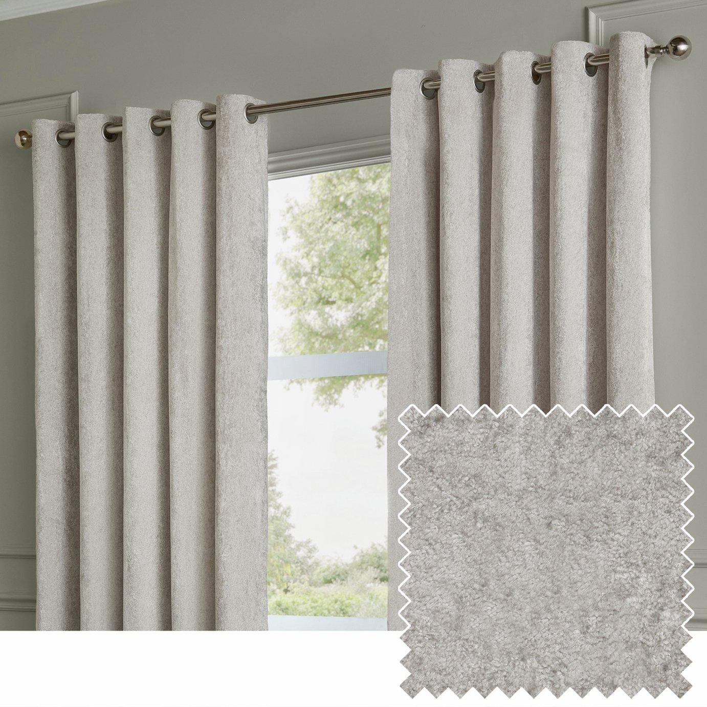 Paoletti Lustre Velvet Eyelet Curtains - Silver