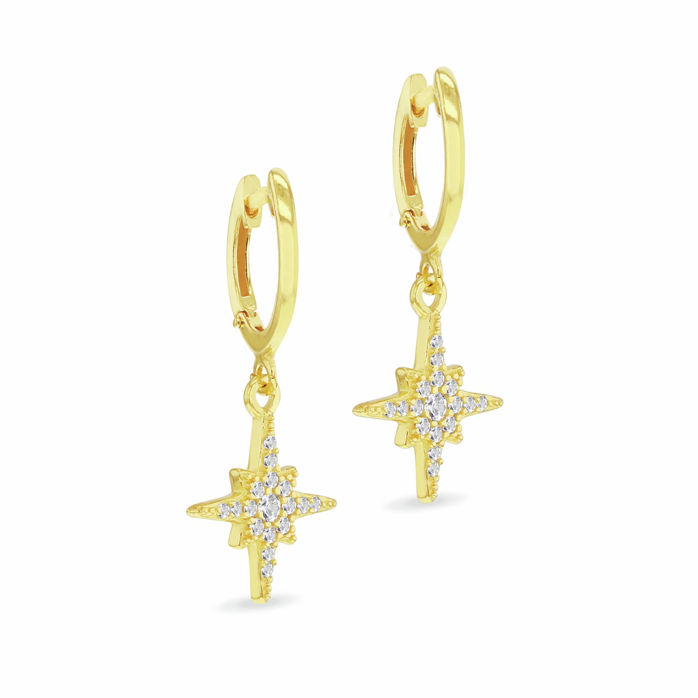 Revere 18ct Gold Plated Sterling Silver North Star Drop Earrings