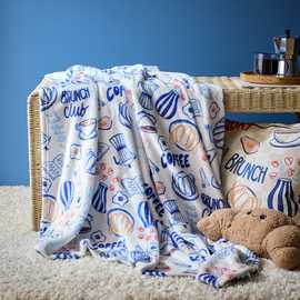 Argos Home Brunch Printed Throw - Blue - 150x125cm