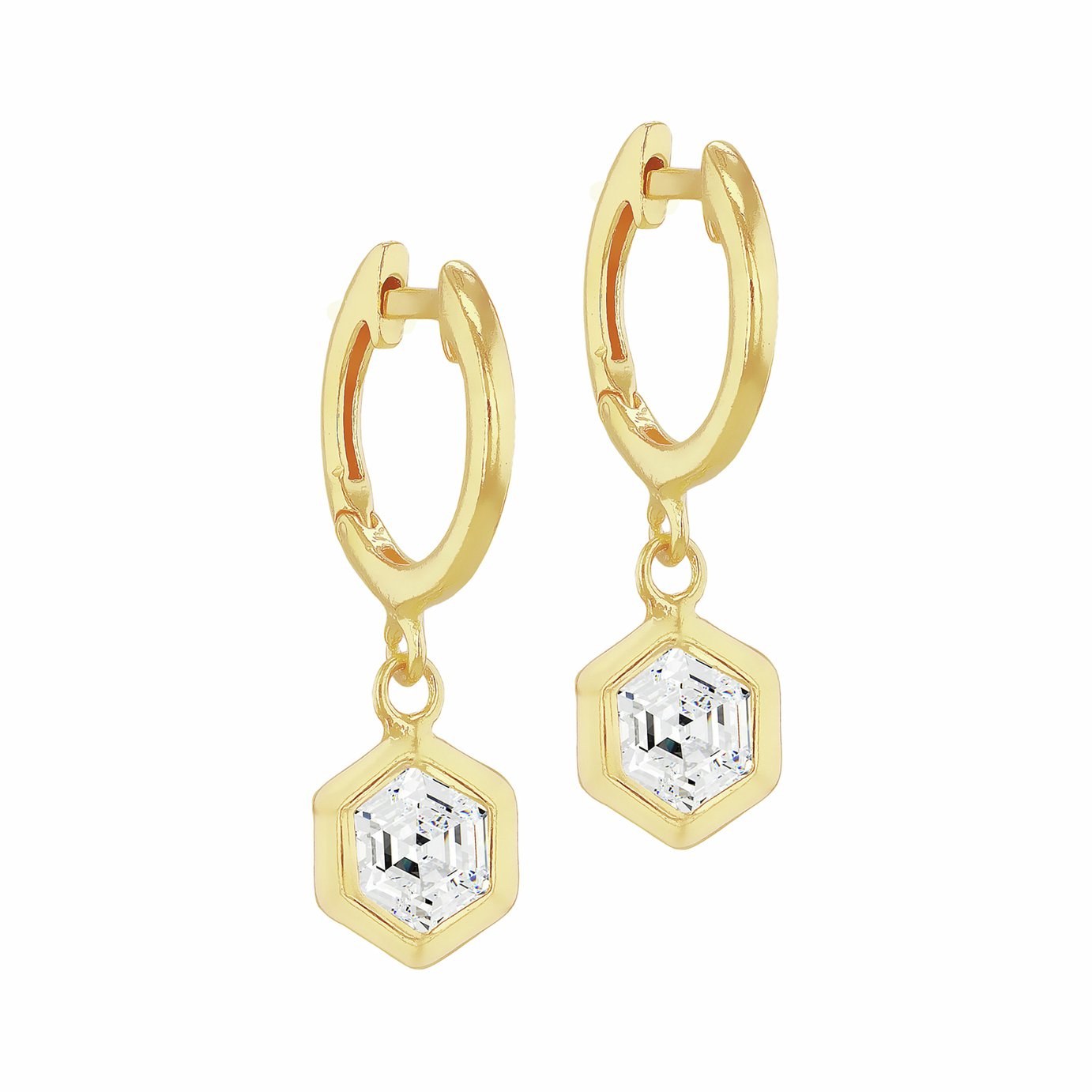Revere 18ct Gold Plated Sterling Silver Hexagon Huggie Earrings