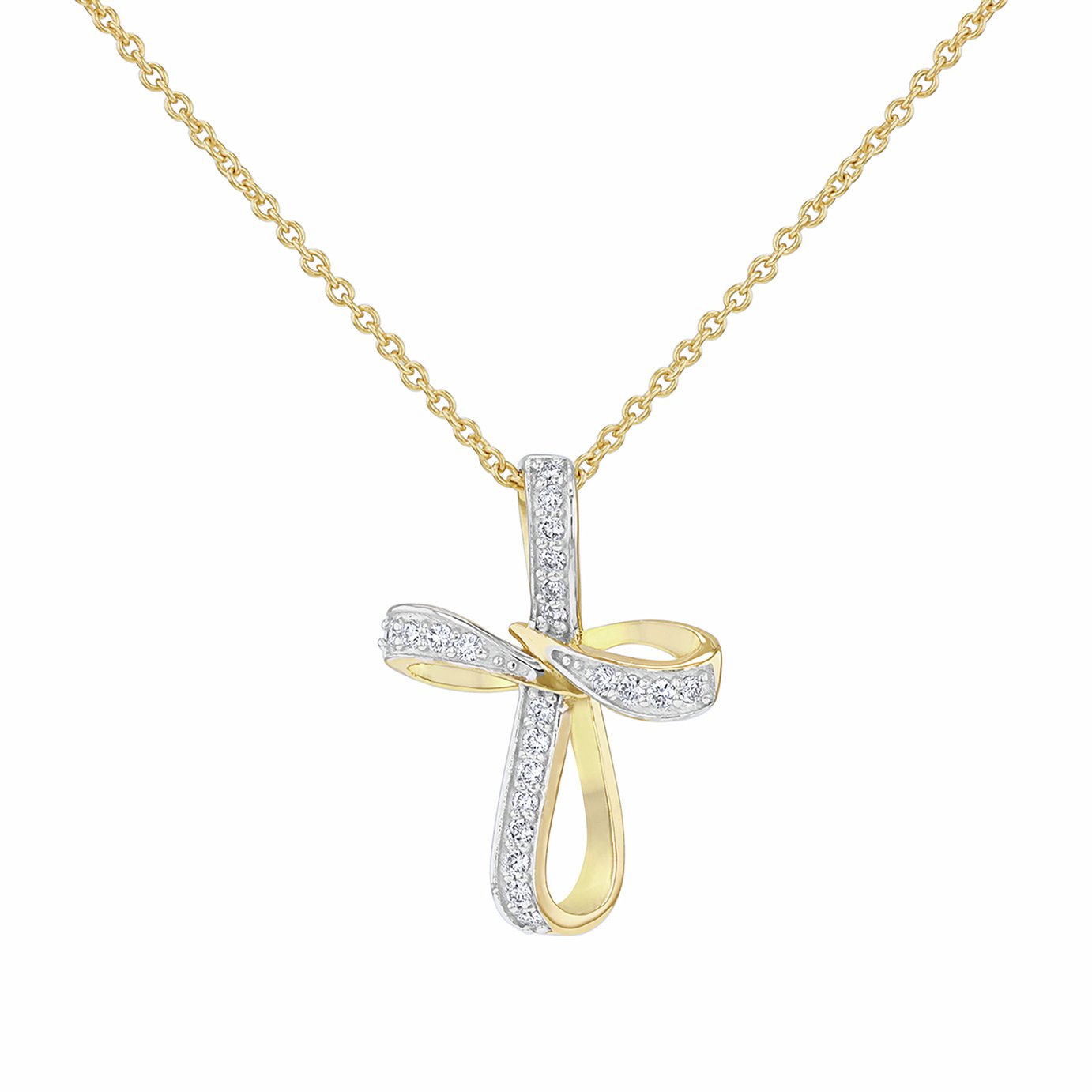 Revere Gold Plated Sterling Silver 0.22ct Diamond Cross Pendant Necklace