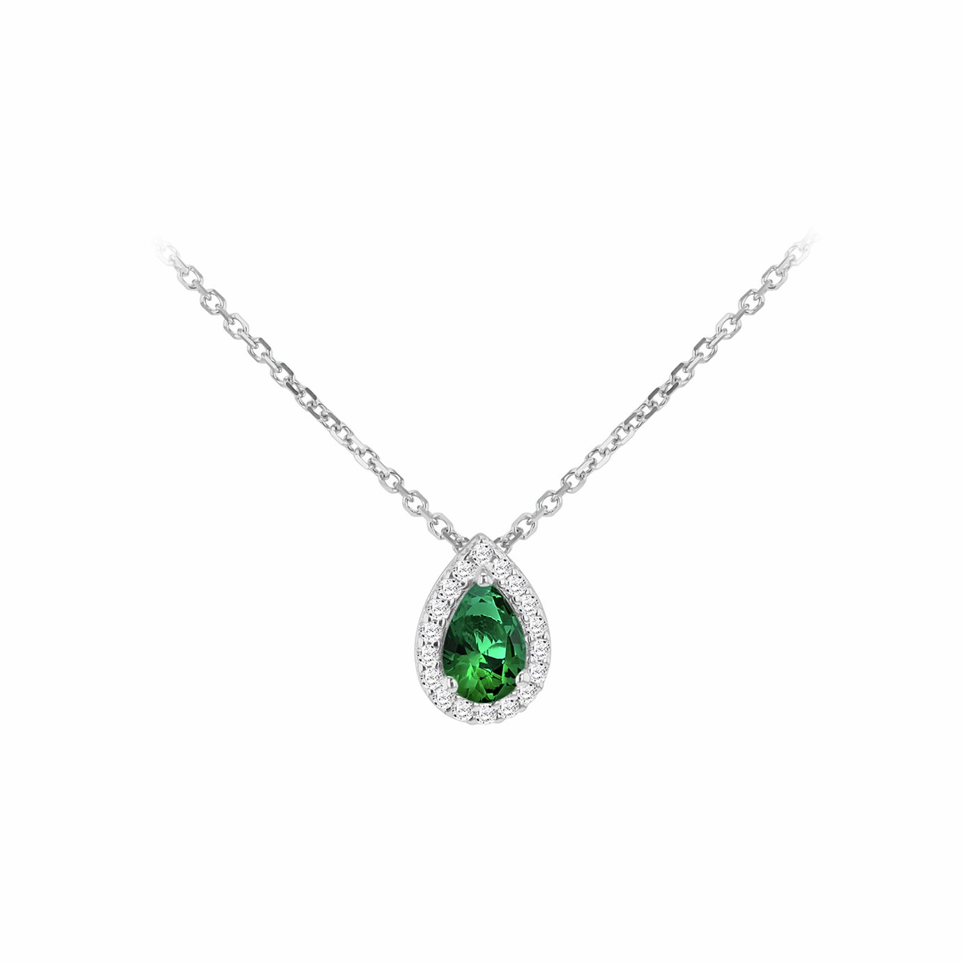 Revere Sterling Silver Teardrop Green Cubic Zirconia Necklace