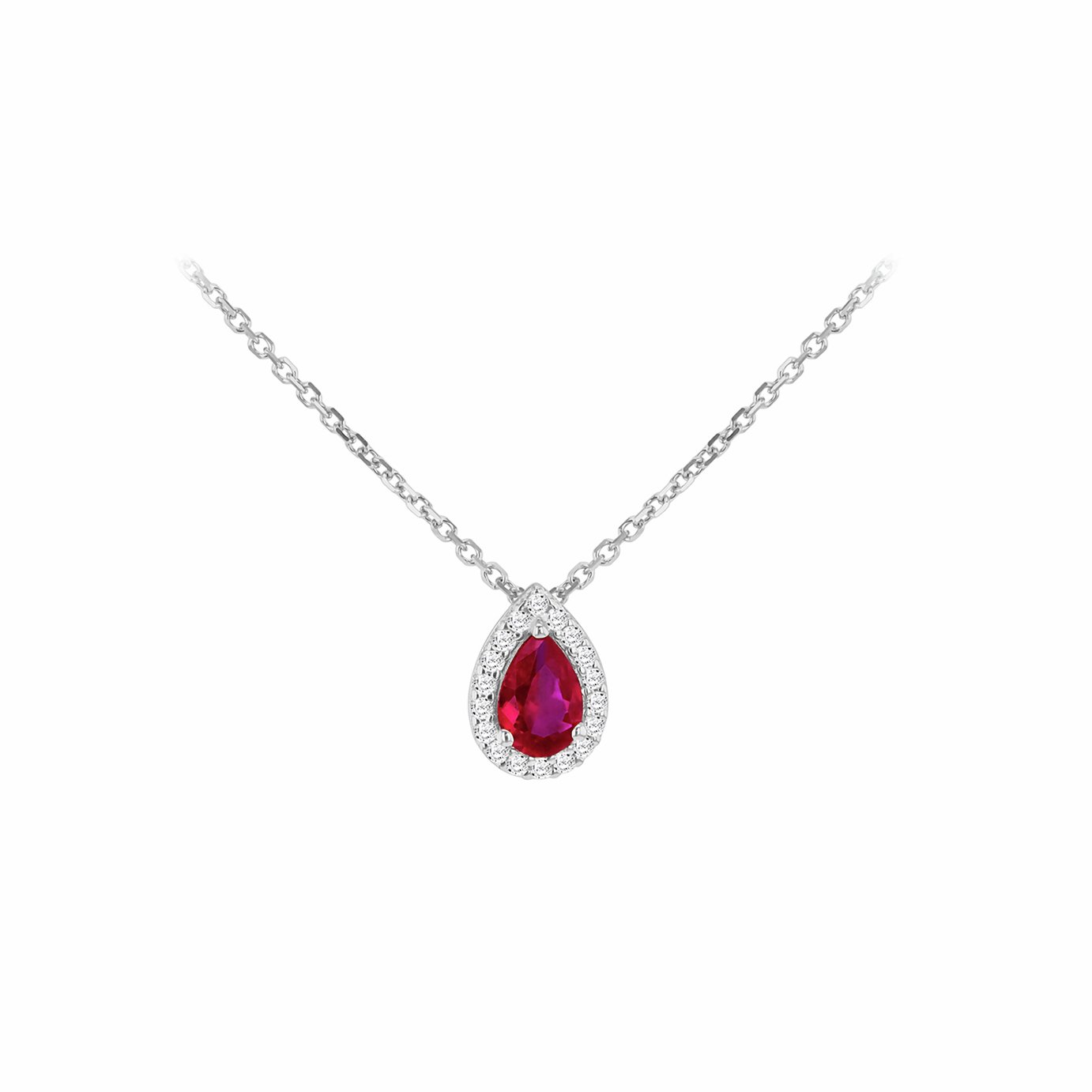 Revere Sterling Silver Teardrop Red Cubic Zirconia Necklace