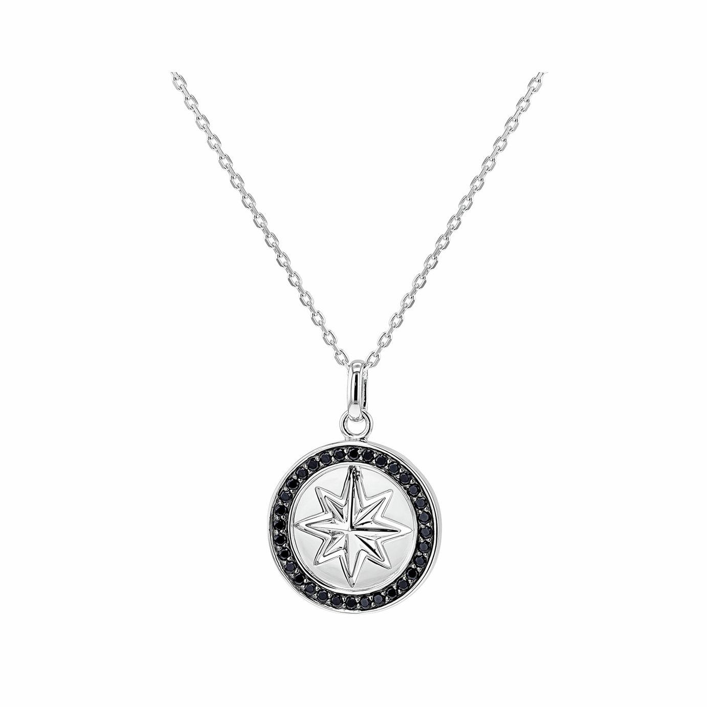 Revere Sterling Silver Rhodium Plated Black Cubic Zirconia Pendant Necklace