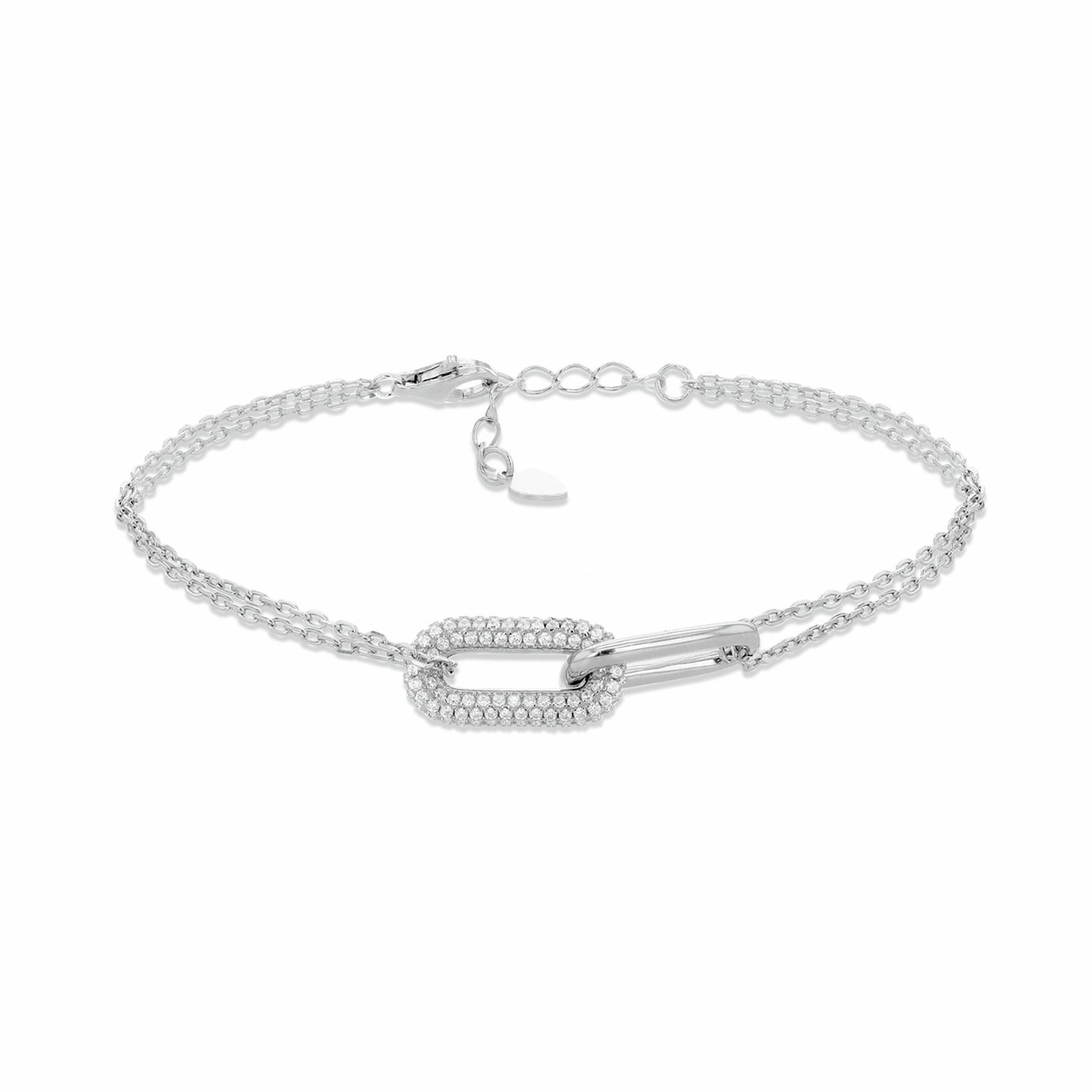 Revere Sterling Silver With Rhodium Plated Cubic Zirconia Link Bracelet