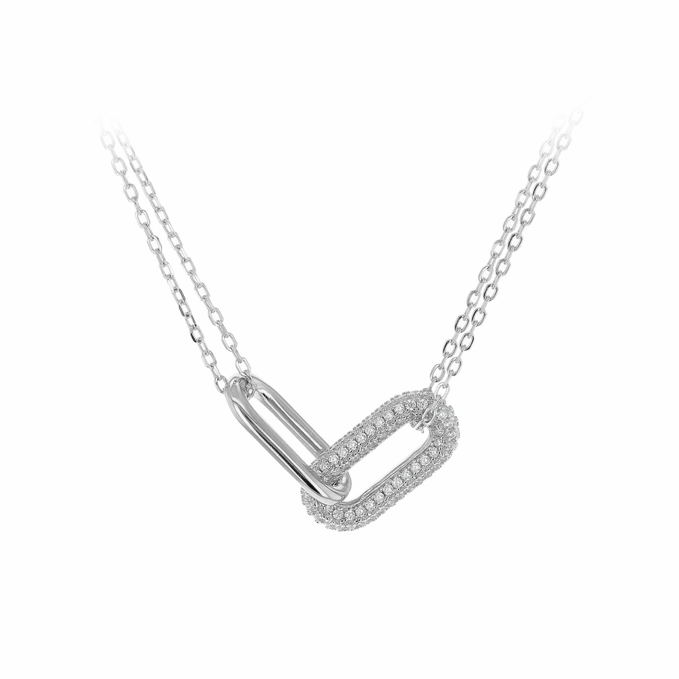 Revere Sterling Silver Rhodium Plated Cubic Zirconia Link Pendant Necklace