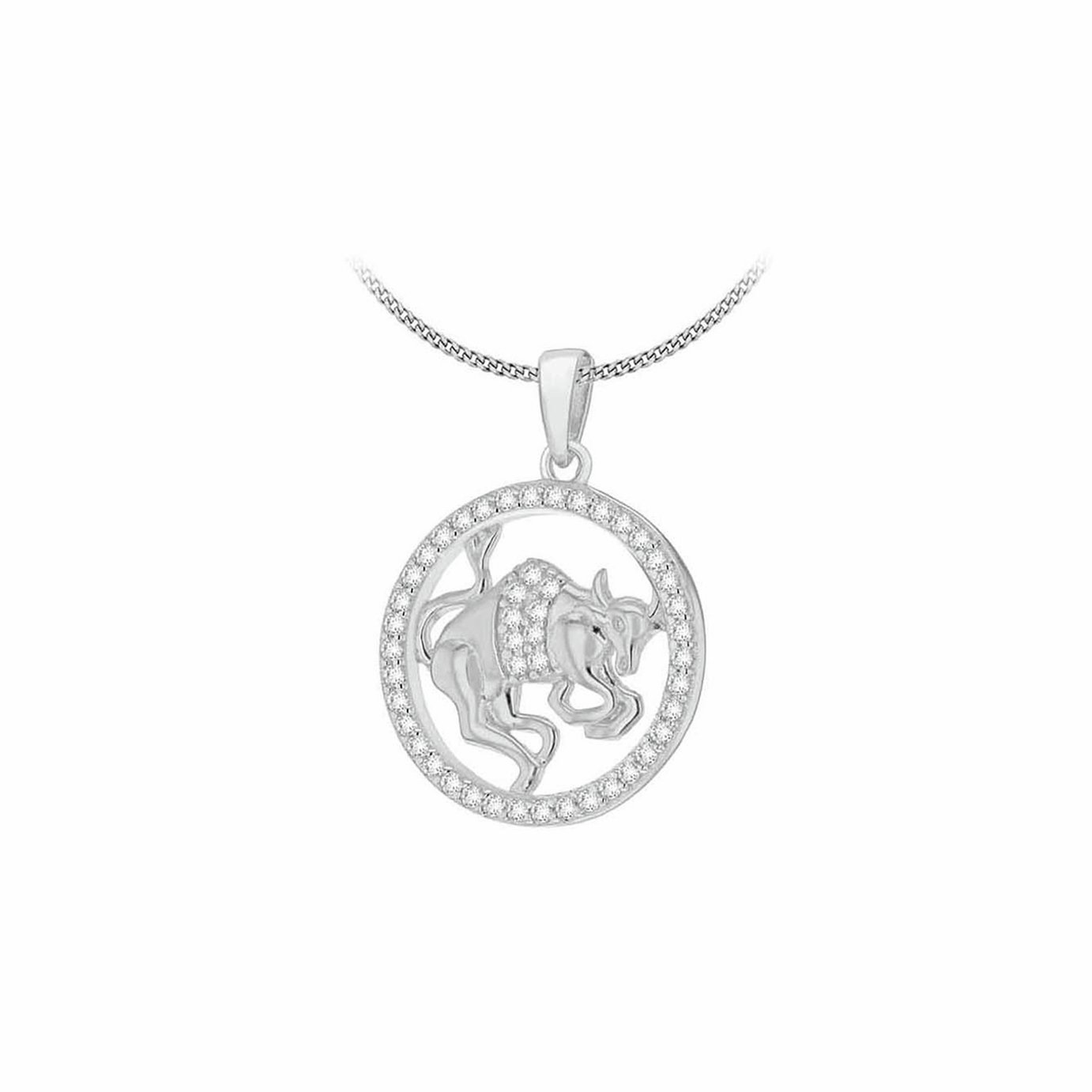 Revere Sterling Silver Rhodium Plated Taurus Zodiac Pendant Necklace