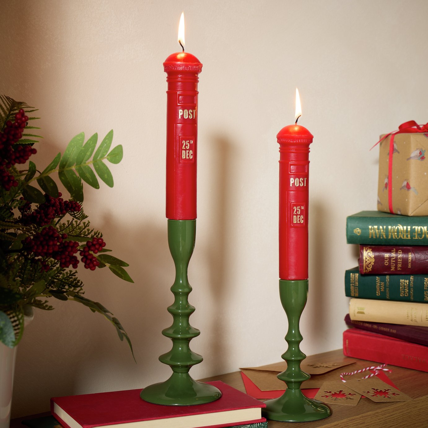 Argos Home Christmas Postbox Medium Pack of 2 Dinner Candles 