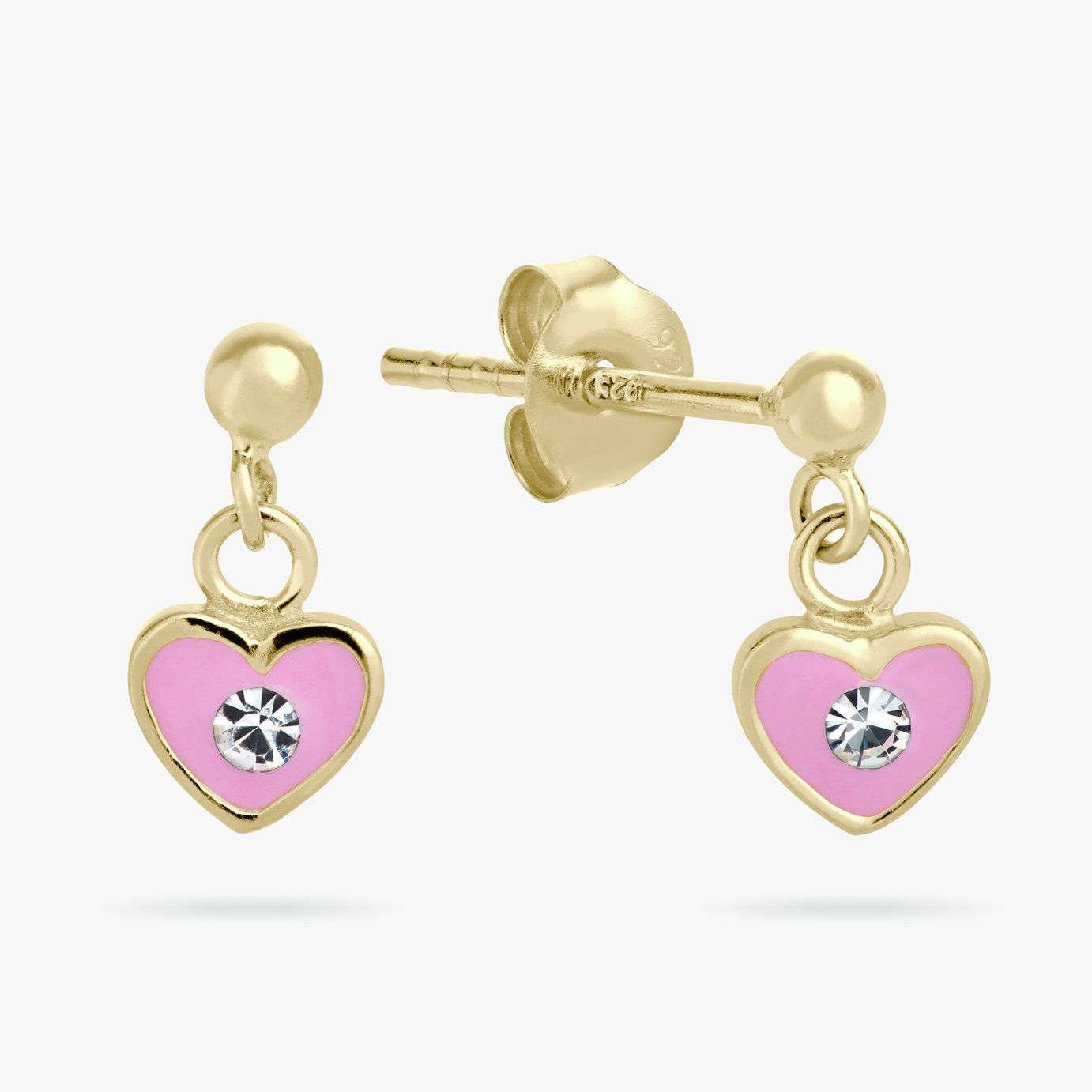 Revere Gold Plated Silver Pink Enamel Heart Stud Earrings