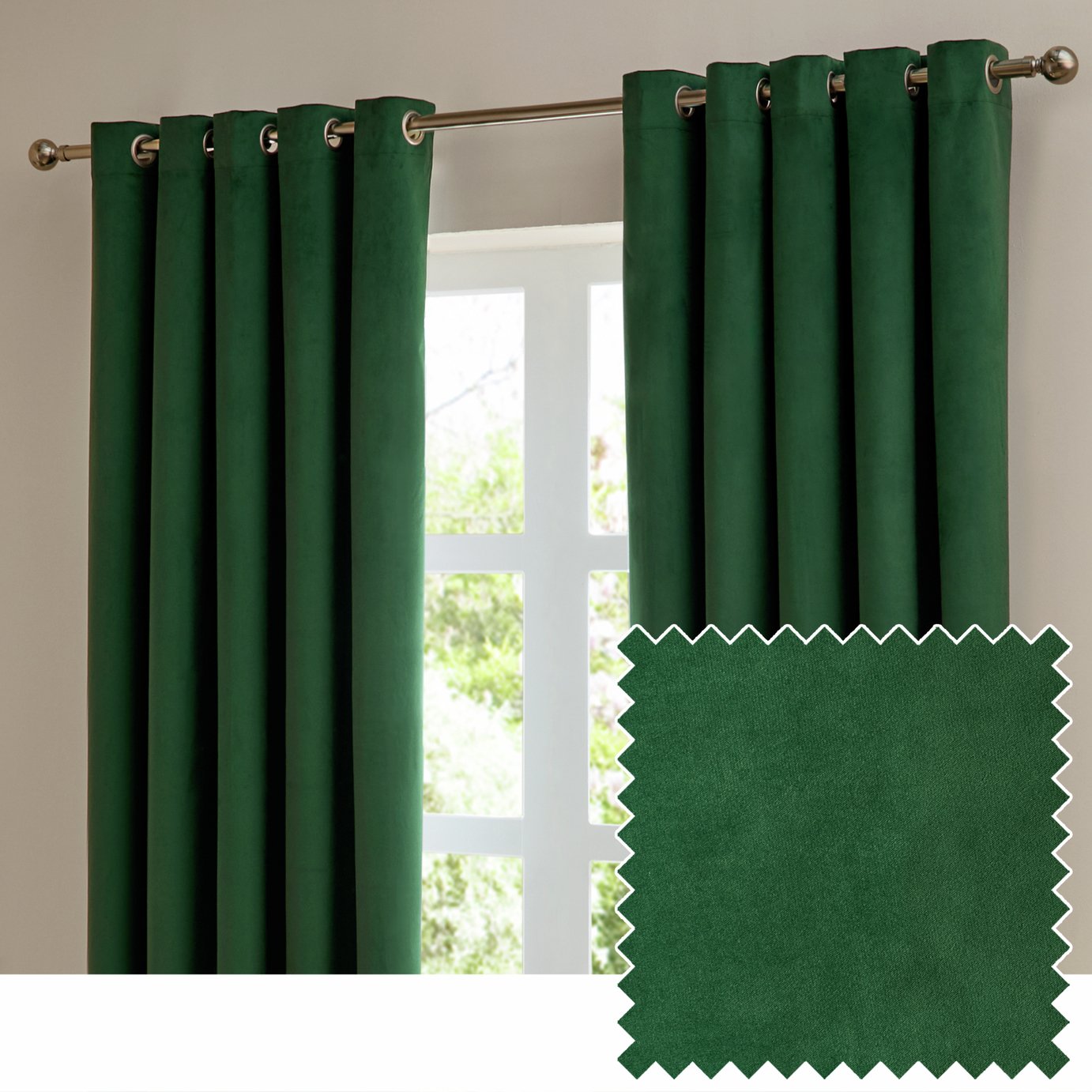Furn Ultimate Velvet Blackout Eyelet Curtains - Emerald Green