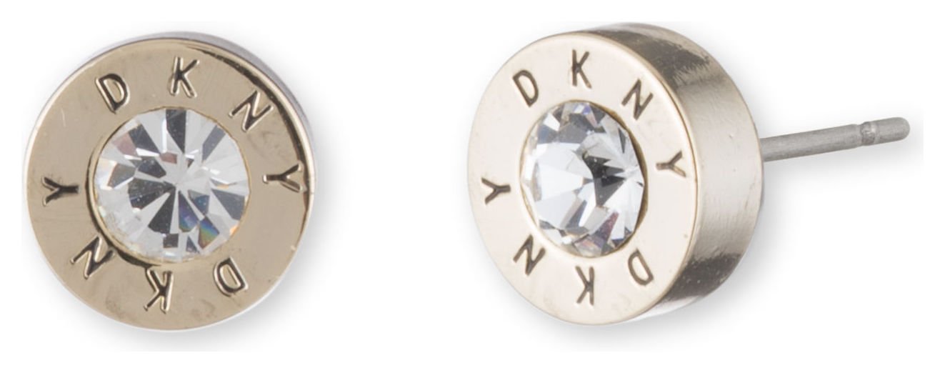 DKNY Logo Crystal Gold Tone Stud Earrings
