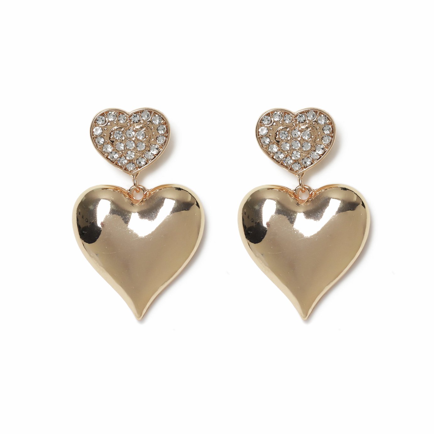 Freedom Gold Crystal Double Heart Drop Earrings