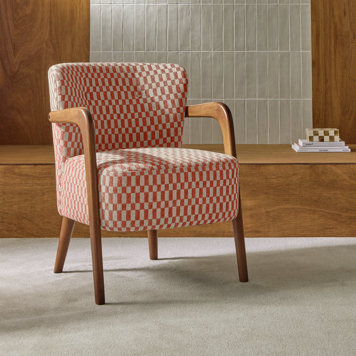 Habitat Yanni ll Jacquard Check Fabric Accent Chair - Rust