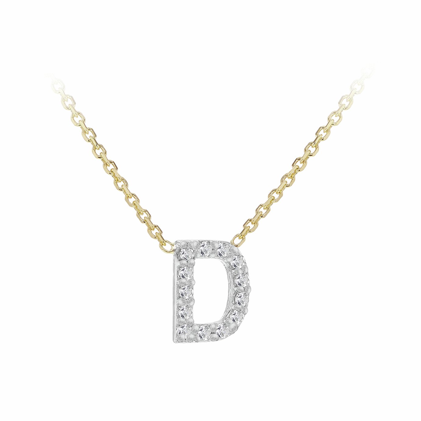 Revere 9ct Yellow Gold 0.06ct Diamond Pendant Necklace With Mini Initial D