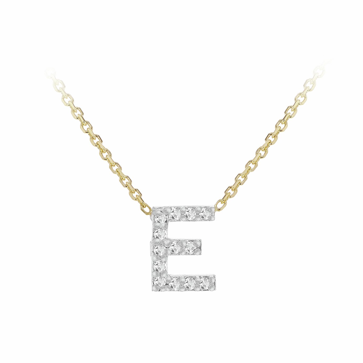 Revere 9ct Yellow Gold 0.06ct Diamond Pendant Necklace With Mini Initial E