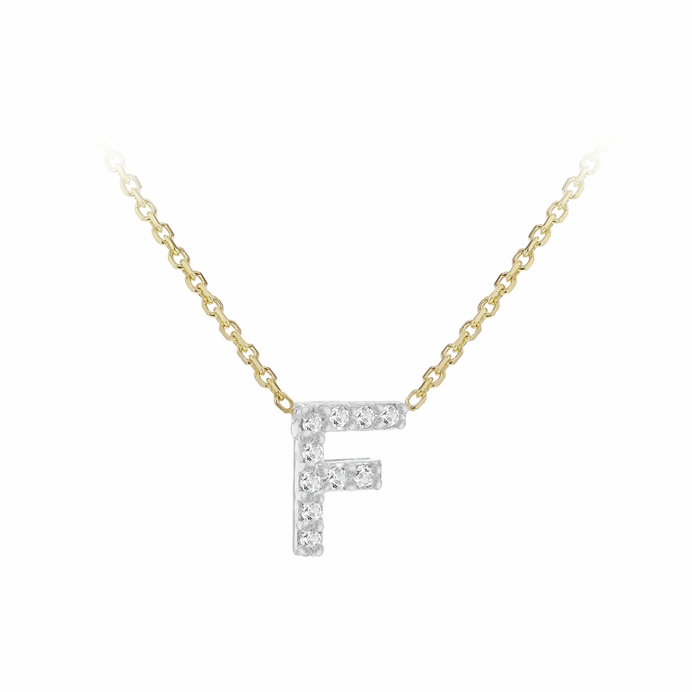 Revere 9ct Yellow Gold 0.05ct Diamond Pendant Necklace With Mini Initial F
