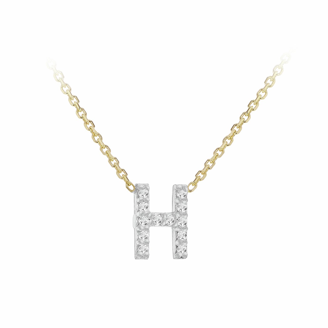 Revere 9ct Yellow Gold 0.06ct Diamond Pendant Necklace With Mini Initial H