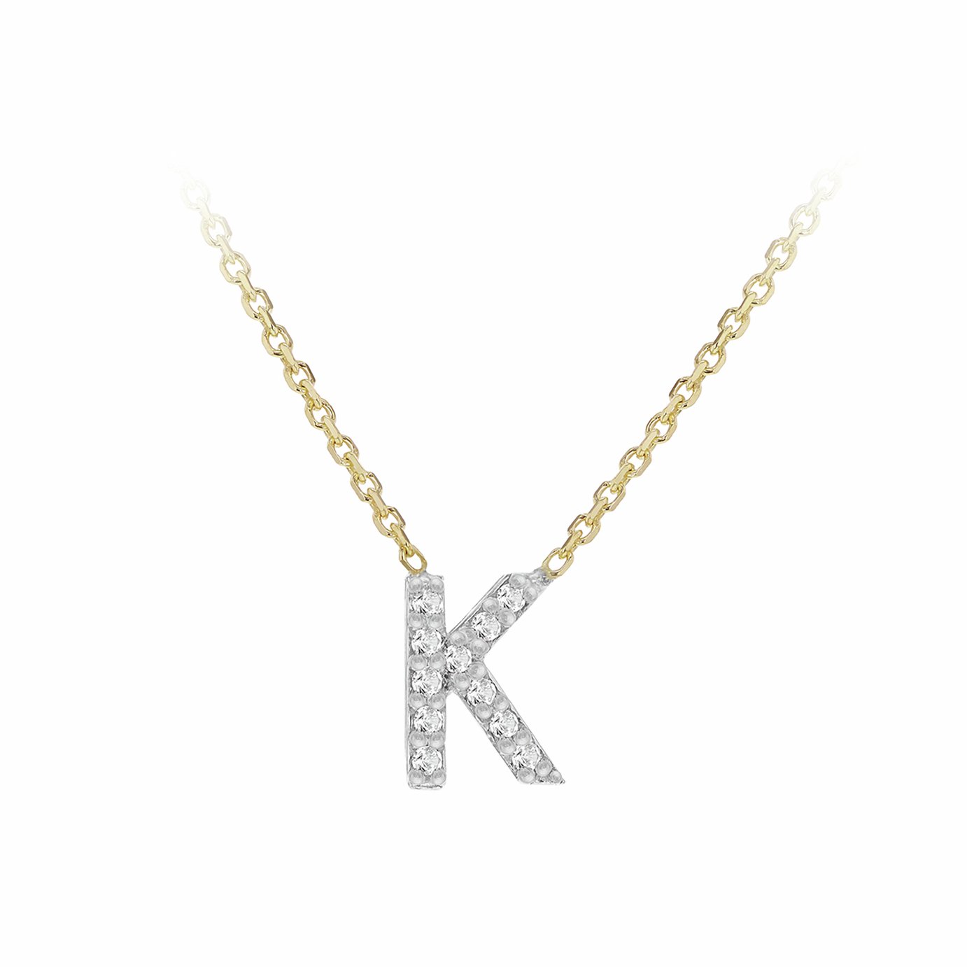 Revere 9ct Yellow Gold 0.05ct Diamond Pendant Necklace With Mini Initial K