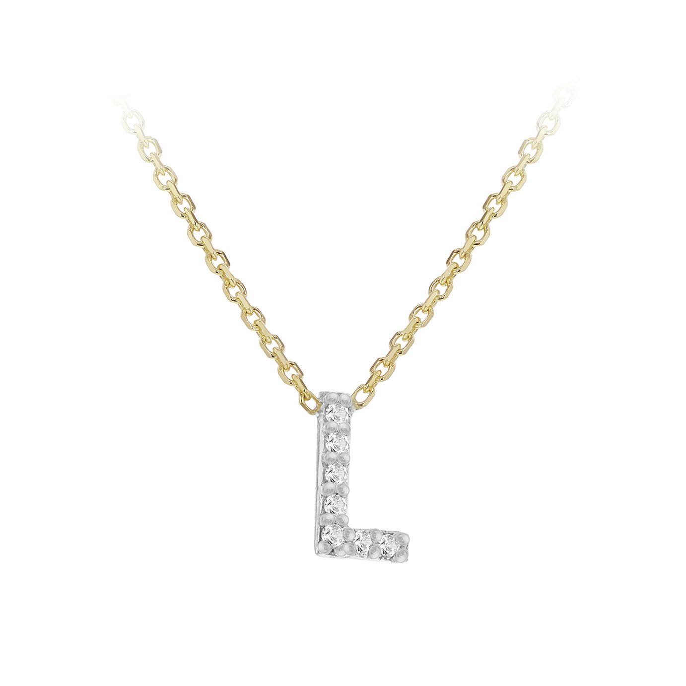 Revere 9ct Yellow Gold 0.04ct Diamond Necklace with Mini Initial L