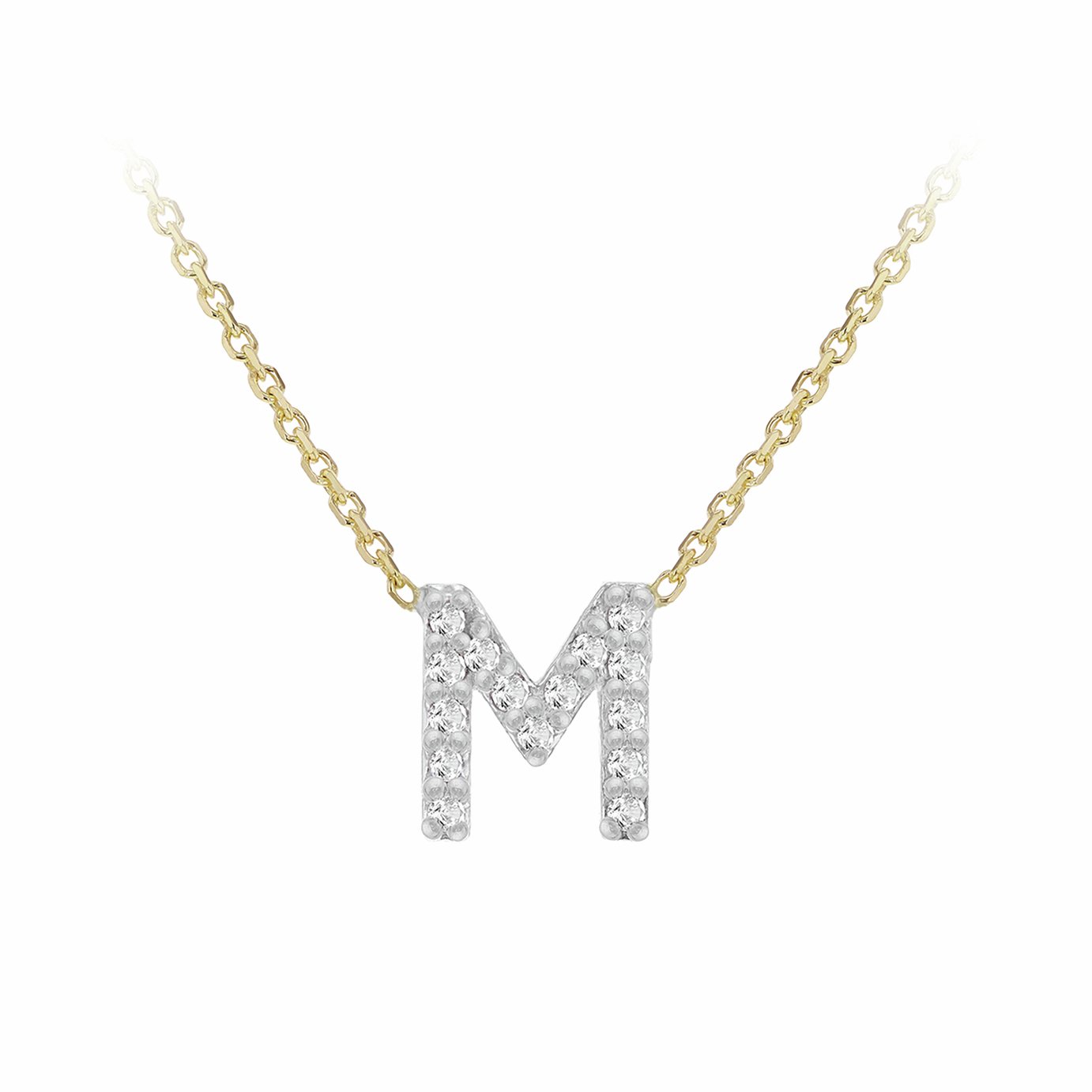Revere 9ct Yellow Gold 0.08ct Diamond Necklace with Mini Initial M