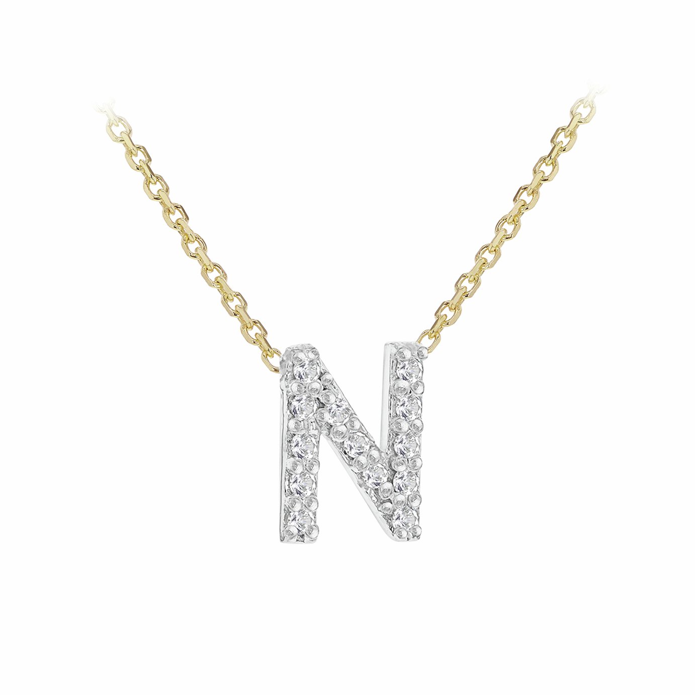 Revere 9ct Yellow Gold 0.06ct Diamond Necklace with Mini Initial N
