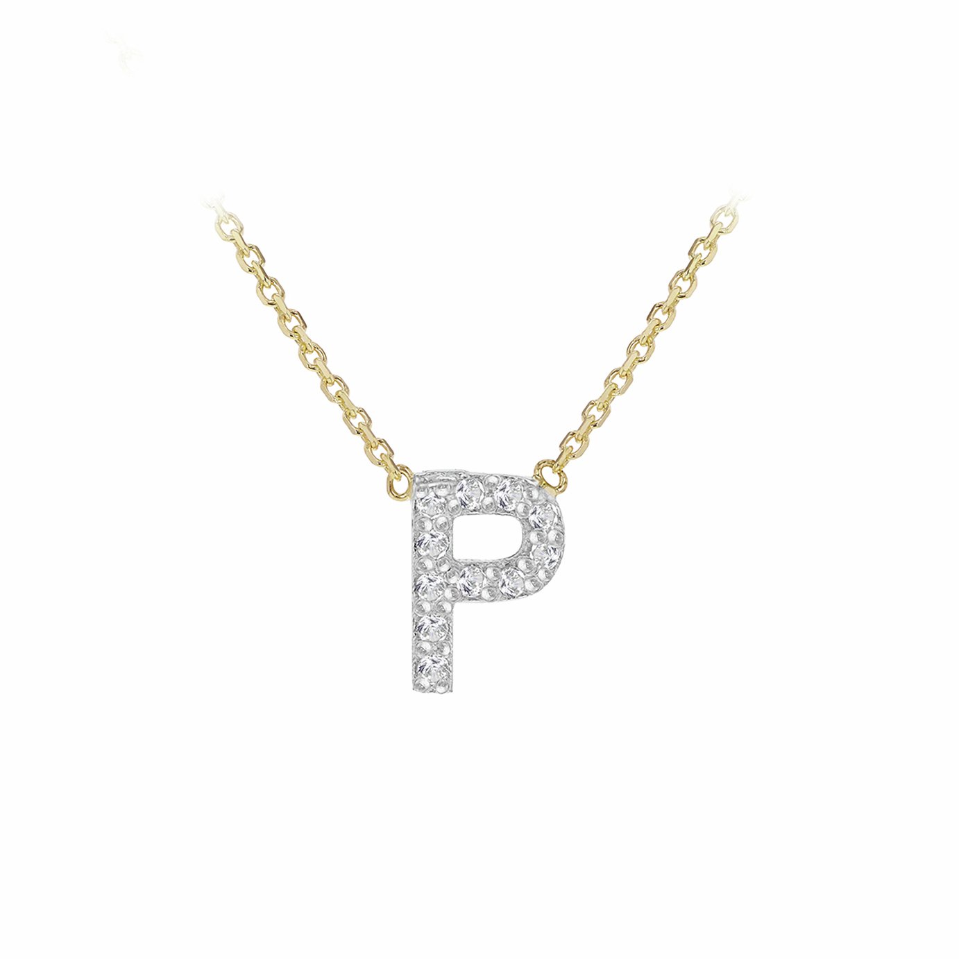 Revere 9ct Yellow Gold 0.05ct Diamond Necklace with Mini Initial P
