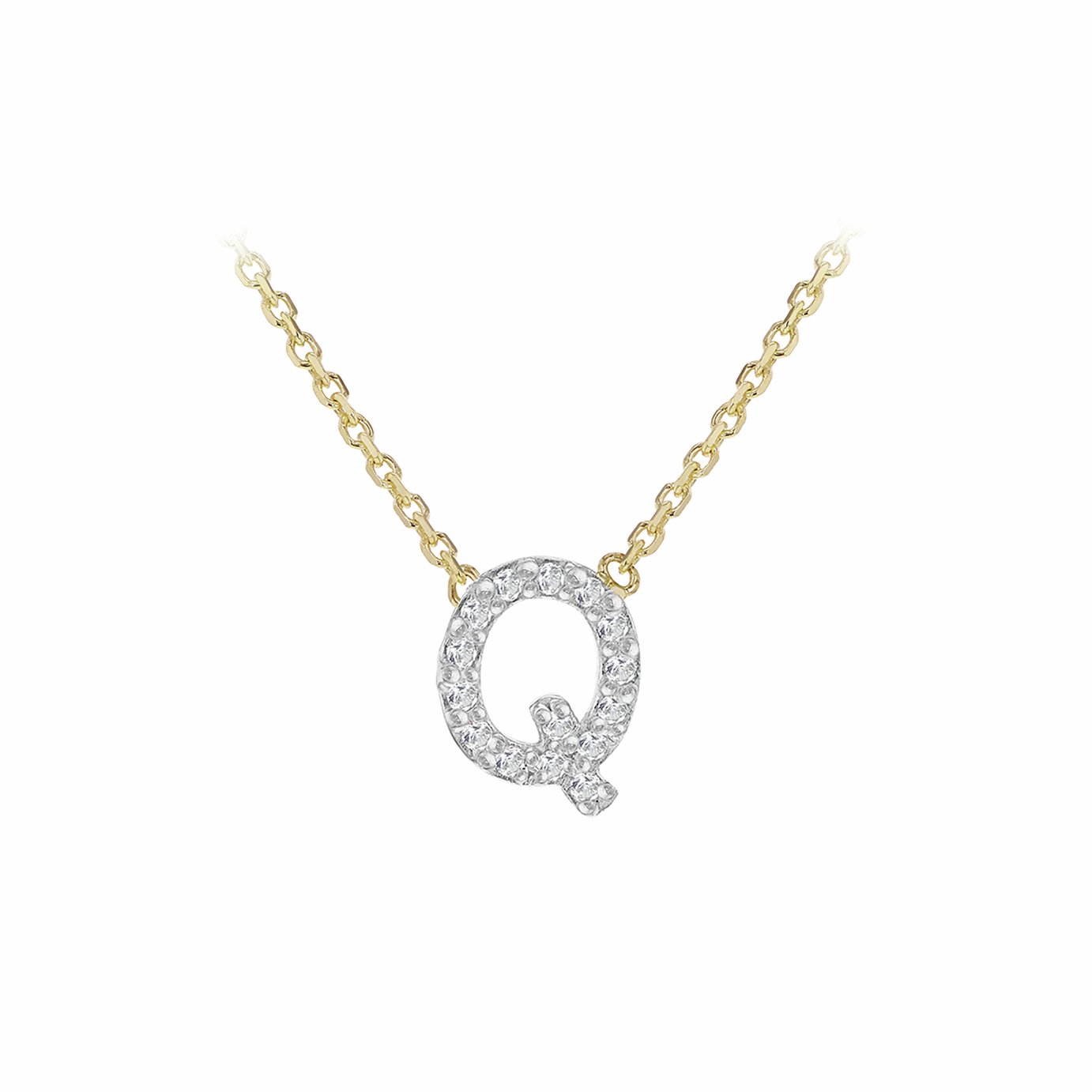 Revere 9ct Yellow Gold 0.08ct Diamond Necklace with Mini Initial Q