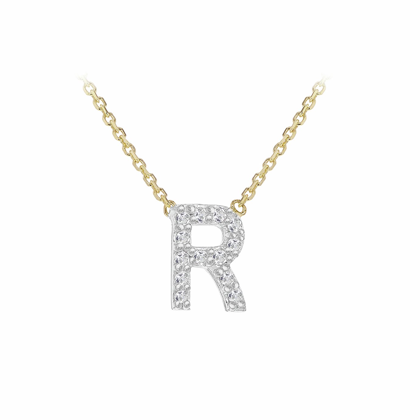 Revere 9ct Yellow Gold 0.06ct Diamond Necklace with Mini Initial R