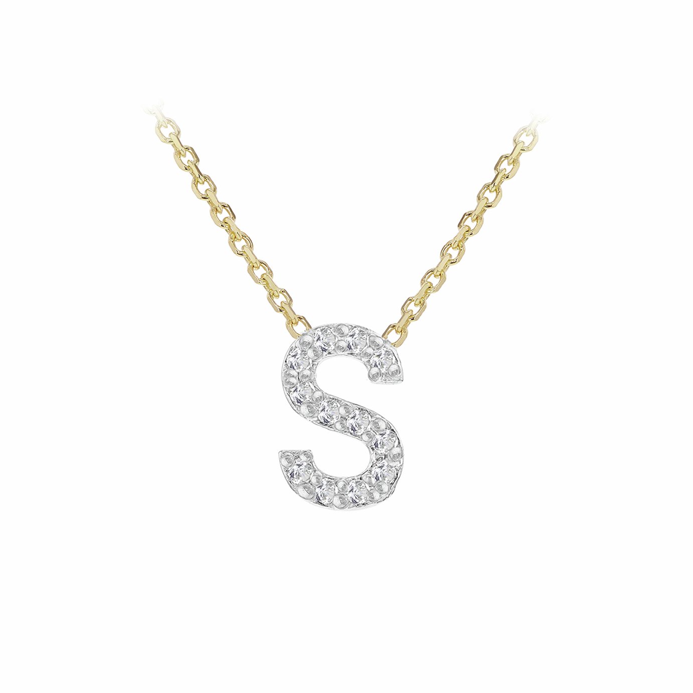 Revere 9ct Yellow Gold 0.06ct Diamond Necklace with Mini Initial S