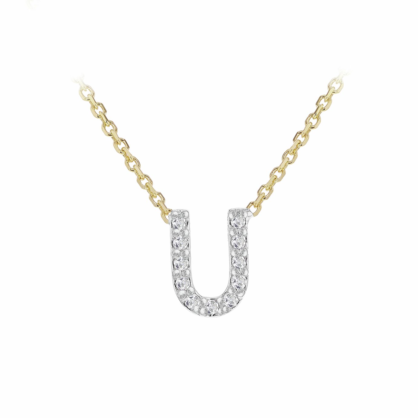 Revere 9ct Yellow Gold 0.06ct Diamond Necklace with Mini Initial U
