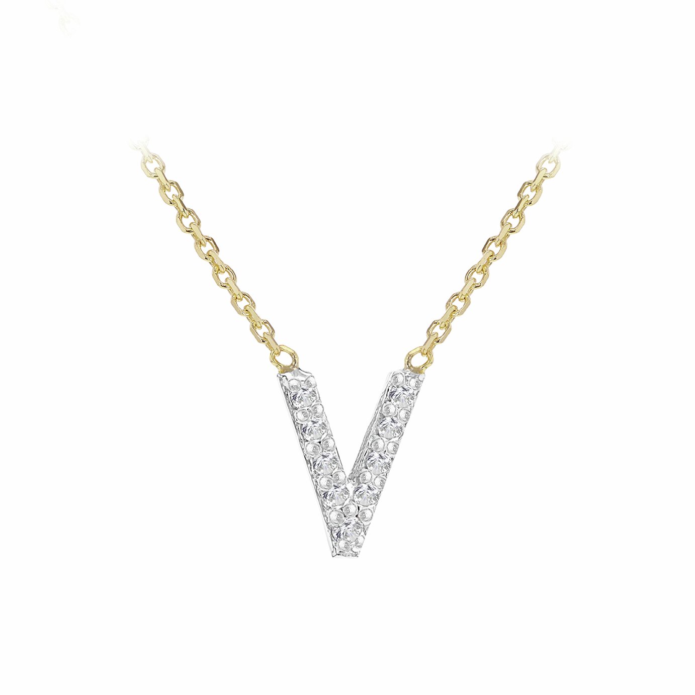 Revere 9ct Yellow Gold 0.05ct Diamond Necklace with Mini Initial V